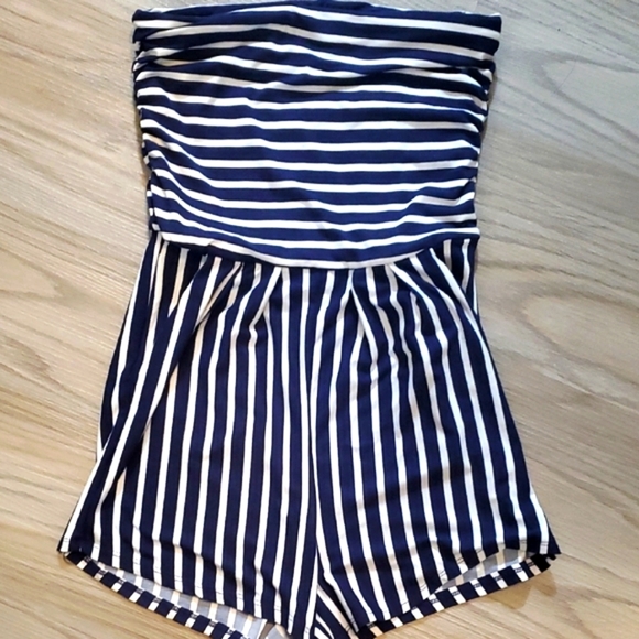 Absolutely Pants - Navy Blue and White Striped One Piece Romper